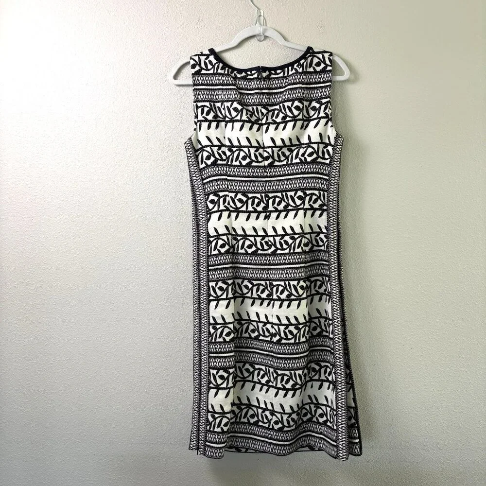 Tory Burch Laurie Embroidered Convertible Sheath‎ Dress Size 6 Black White Vines